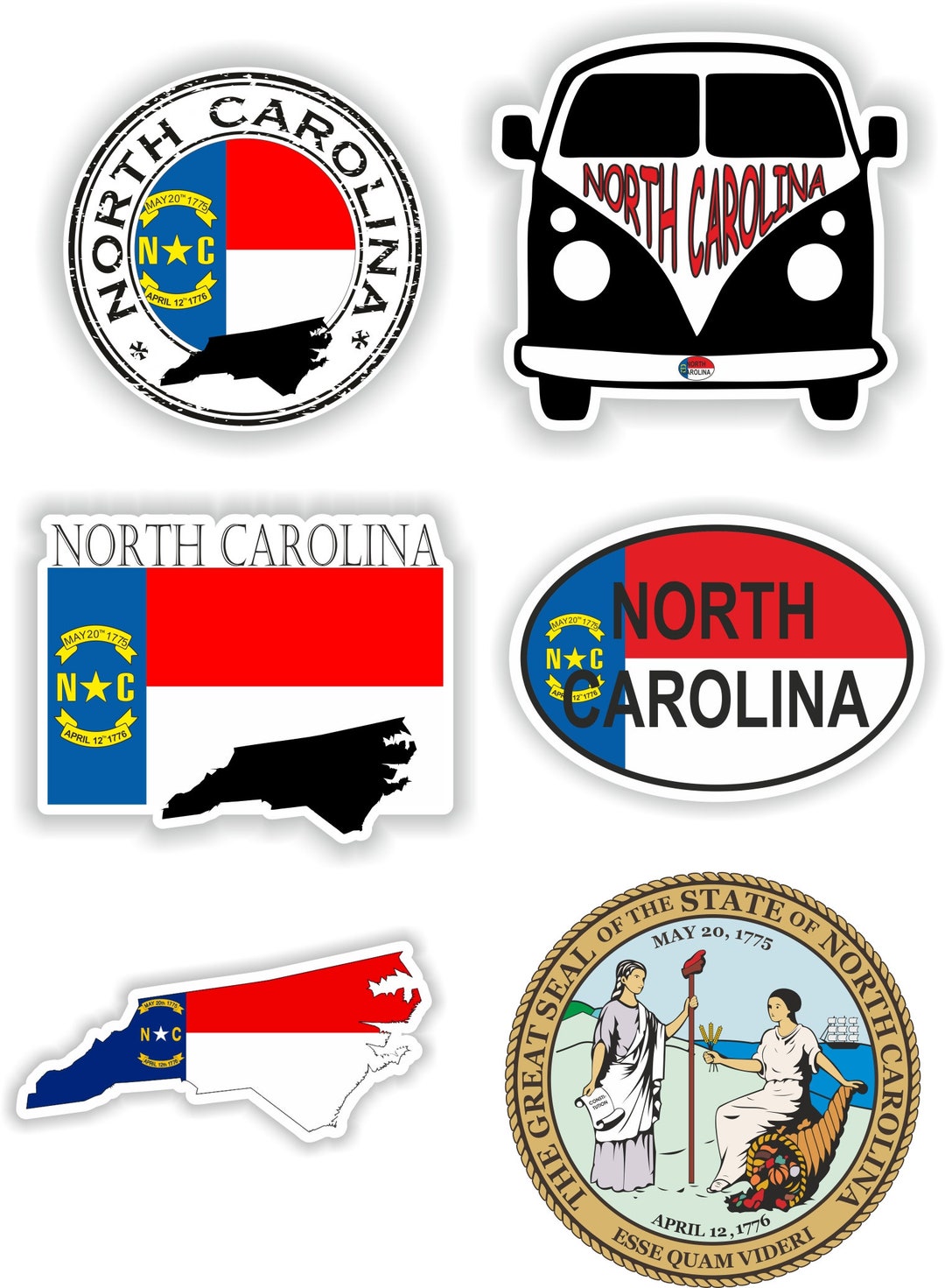 North Carolina Set of Stickers for Laptop Book Water Bottle Fridge ...