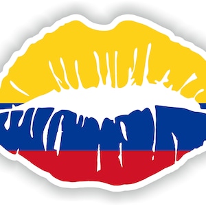May include: A yellow, blue and red lip print in the colours of the Colombian flag.