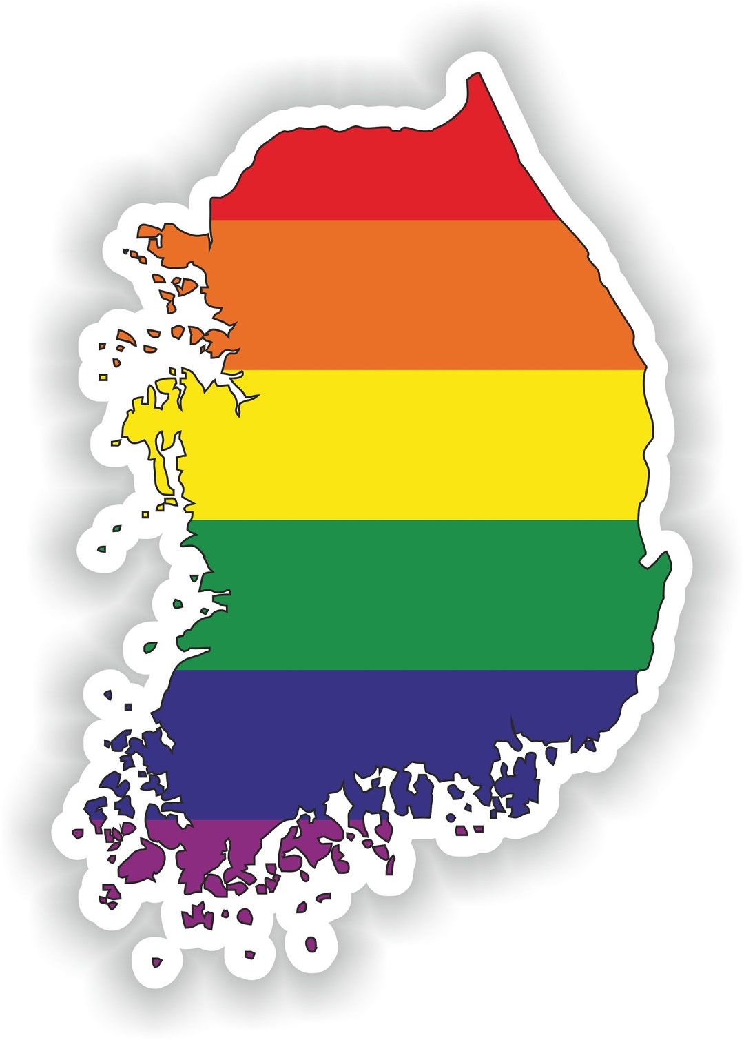 South Korea Gay Rainbow Map Flag Sticker for Laptop Book Fridge Guitar ...