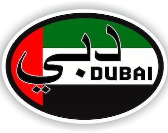 Dubai Land Code Oval Aufkleber mit Flagge für Stoßstange Laptop Buch Kühlschrank Motorrad Helm Tür Box Schließfach PC