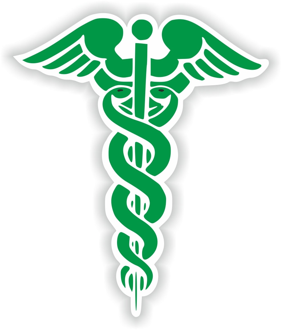 Caduceus Green Medical Pharmacy Doctor Symbol Sticker for Bumper Car