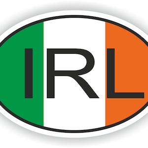 Ireland IRL Country Code Oval Sticker with Flag for Bumper Laptop Book Fridge Motorcycle Helmet ToolBox Door Hard Hat Tool Box Locker Truck