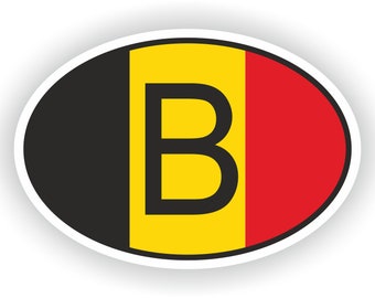 Belgium B Country Code Oval Sticker with Flag for Bumper Laptop Book Fridge Motorcycle Helmet ToolBox Door Hard Hat Tool Box Locker Truck