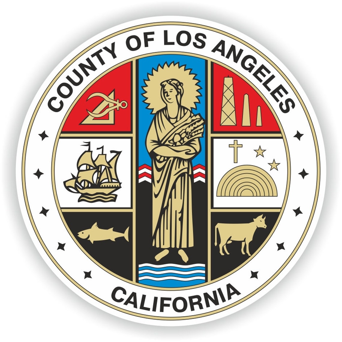 Los Angeles County Seal Sticker Round for Laptop Book Fridge Guitar