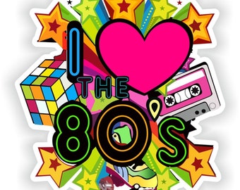 I love 80&#39;s Sticker for Bumper Car Van Truck Motorcycle Helmet ToolBox Door PC Boat