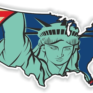 Carte des États-Unis Drapeau Statue de la Liberté #01 Autocollant pour Bumper Car Van Truck Moto Casque ToolBox Porte PC Boat