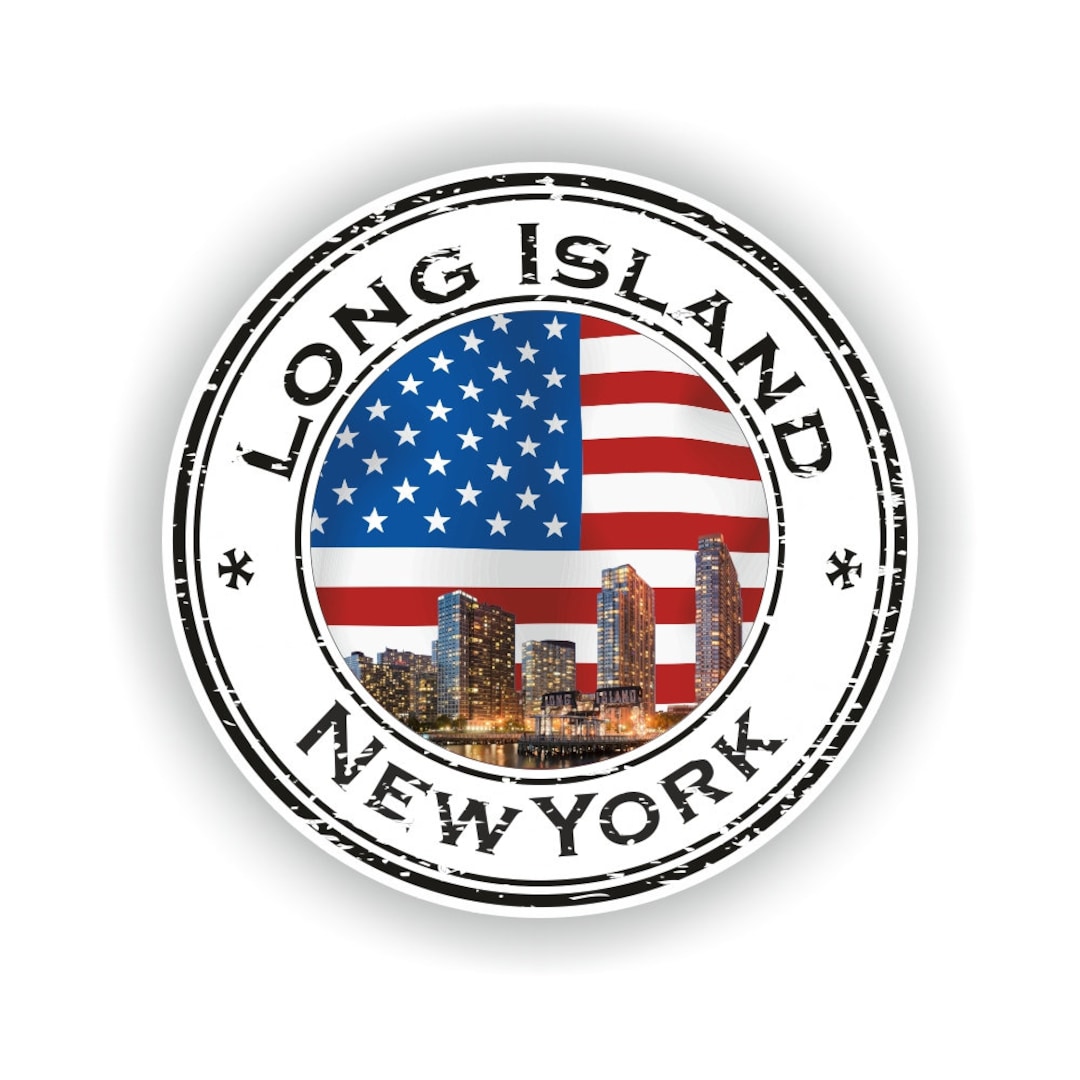 Long Island New York USA Seal Sticker Round Flag for Laptop Book Fridge