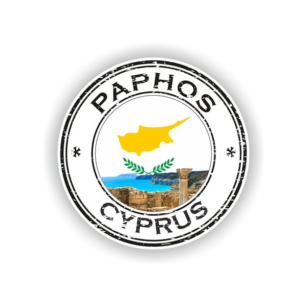 Paphos Cyprus Seal Sticker Round Flag for Laptop Book Fridge Guitar Motorcycle Helmet ToolBox Door PC Boat