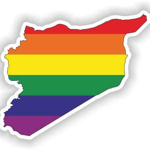 Syrie Gay Rainbow Carte Drapeau Autocollant pour ordinateur portable Livre Réfrigérateur Guitare Moto Casque ToolBox Porte PC Bateau