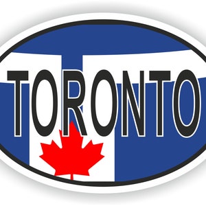 May include: Oval sticker with a blue and white Canadian flag design and the word "TORONTO" in black text.