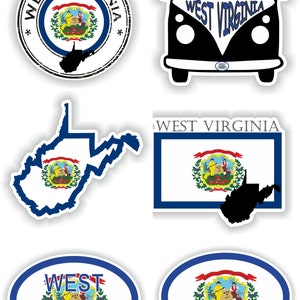 West Virginia Set of Stickers for Laptop Book Water Bottle Fridge Guitar Motorcycle Helmet ToolBox Door PC Boat