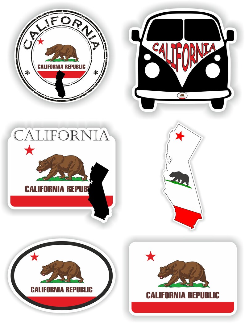 California Set of Stickers for Laptop Book Water Bottle Fridge Guitar ...