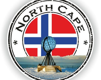 North Cape Norvegia Sigillo Adesivo Bandiera Rotonda per Laptop Libro Frigo Chitarra Moto Casco ToolBox Porta PC Barca
