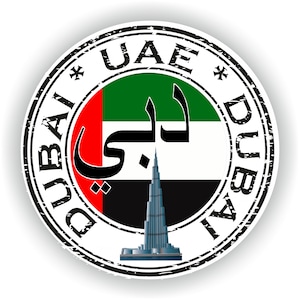 UAE Dubai Stempel burj khalifa Seal Sticker Ronde Vlag voor Laptop Boek Koelkast Gitaar Motorfiets Helm ToolBox Deur PC Boot