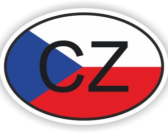 Tschechische Republik CZ Country Code Oval Aufkleber mit Flagge für Stoßstange Laptop Buch Kühlschrank Helm Werkzeugkasten Tür Schutzhelm Werkzeugkasten Schließfach LKW