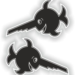 Op de afbeelding: Twee zwart-witte cartoonvissen met een sleutelgat voor een mond. De vissen kijken naar links en hebben een witte omtrek.