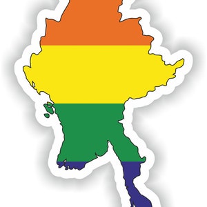 Birmania Myanmar Gay Arco Iris Mapa Etiqueta engomada para el libro portátil Nevera Guitarra Casco de la motocicleta ToolBox Puerta PC Barco