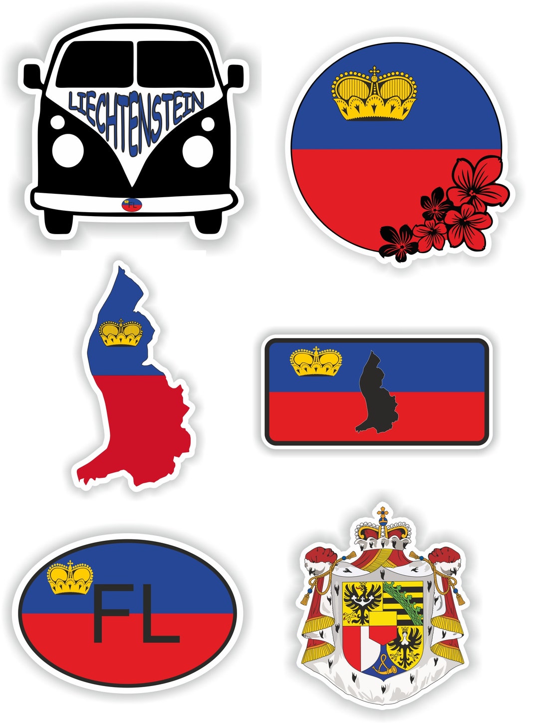 Liechtenstein Set of Stickers for Laptop Book Water Bottle Fridge ...
