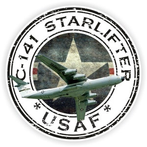 C-141 Starlifter USAF U.S.A.F. Military Seal Sticker Round Flag for Laptop Book Fridge Guitar Motorcycle Helmet ToolBox Door