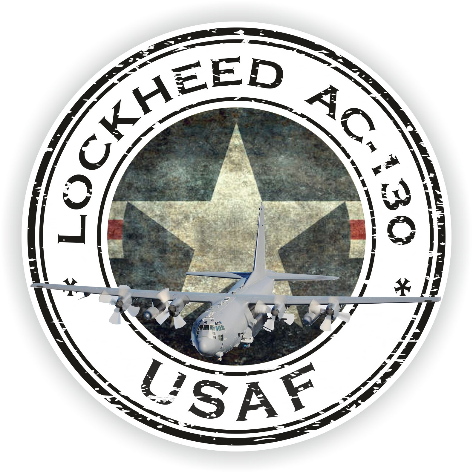 Lockheed Text Sticker Lockheed AC-130 USAF U.S.A.F. Military Seal Sticker Round Flag for ...