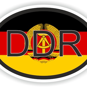 DDR GERMANY Country Code Oval Sticker with Flag for Bumper Laptop Book Fridge Motorcycle Helmet Door Tool Box Locker PC