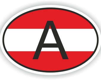 Austria A Country Code Oval Sticker with Flag for Bumper Laptop Book Fridge Motorcycle Helmet ToolBox Door Hard Hat Tool Box Locker PC