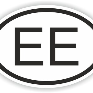 May include: White oval sticker with a black border and the letters "EE" in black.