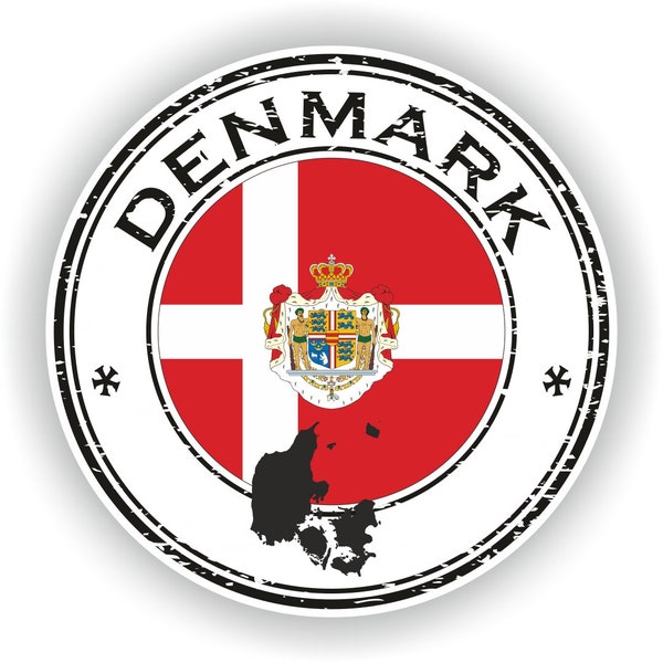 Danemark Sceau Autocollant Drapeau rond pour ordinateur portable Livre Frigo Guitare Moto Casque ToolBox Porte PC Bateau