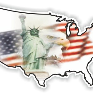 Carte des États-Unis Drapeau Statue de la Liberté Aigle # 11 Autocollant pour Bumper Car Van Truck Moto Casque ToolBox Porte PC Boat