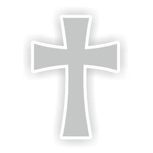 Puede incluir: Una cruz gris con un contorno blanco. La cruz es un símbolo religioso.