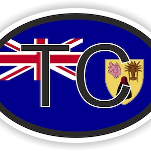 Turks & Caicos Islands Country Code Oval Sticker with Flag for Bumper Laptop Book Fridge Motorcycle Helmet Door Tool Box Locker PC