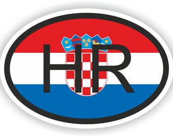 Kroatië HR Country Code Oval Sticker met vlag voor Bumper Laptop Boek Koelkast Motorfiets Helm ToolBox Door Hard Hat Tool Box Locker Truck