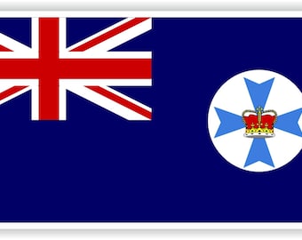 May include: A blue flag with a red, white, and blue Union Jack in the upper left corner and a white circle with a blue cross and a gold crown in the center.