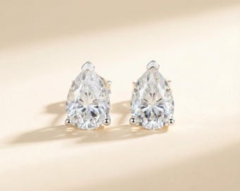 Dainty Pear Moissanite Sterling Silver Stud Earrings