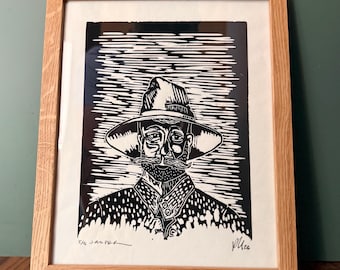 NUEVO* Grabado en linóleo de Jasper el Vaquero – Arte del Oeste tallado a mano (Edición limitada)