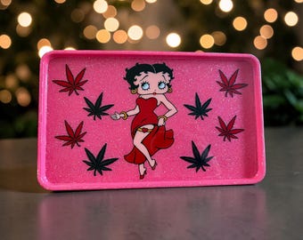 Handmade Pink Betty Boop Rolling Tray, Herb Gift
