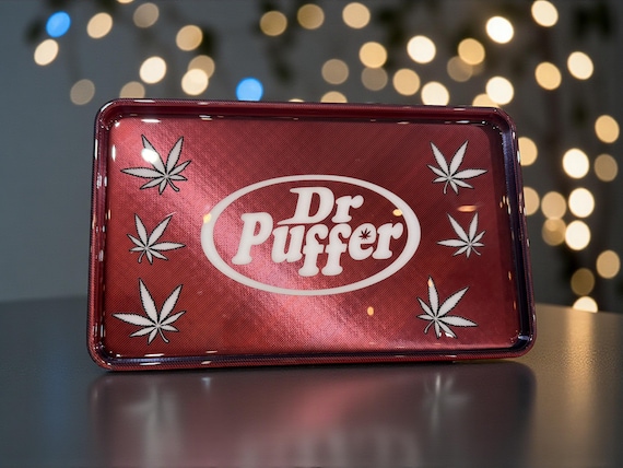 Dr Puffer Rolling Tray | Retro Parody Stash Tray | Metallic Red Epoxy Finish