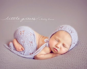 PDF Knitting Pattern - newborn photography prop_ Clover angora bonnet and pant set #122