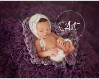 PDF CROCHET Pattern - newborn photography prop dainty blossom bonnet  and pant set #110