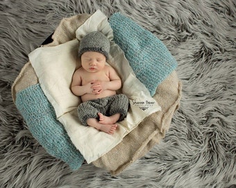 PDF Knitting  Pattern - newborn photography prop grey beanie pant set #32