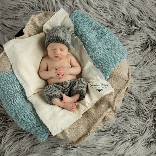 PDF Knitting  Pattern - newborn photography prop grey beanie pant set #32