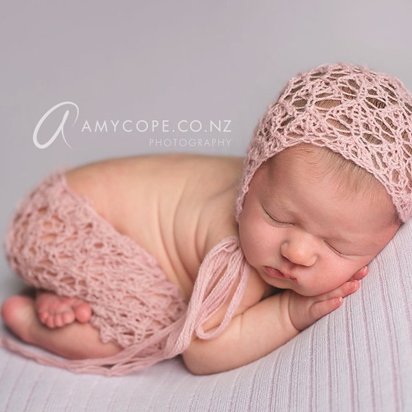 PDF Knitting Pattern - newborn photography prop_ Rebecca_lace_angora bonnet and pant SET #88