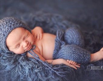PDF Knitting Pattern (with CROCHET edging) - newborn photography prop Alex weave pant set #49