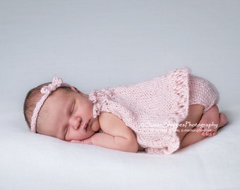 PDF Knitting Pattern - newborn photography prop_ honeycomb swing dress and bloomers SET #136