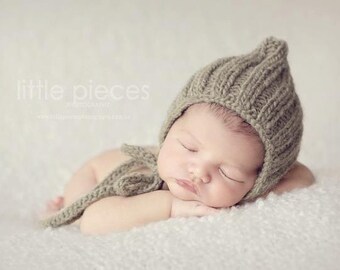 PDF KNITTING Pattern (with crochet side ties) - newborn photography prop knitted pixie hat #10