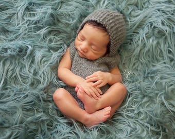 PDF Knitting Pattern - newborn hooded romper onesie #153