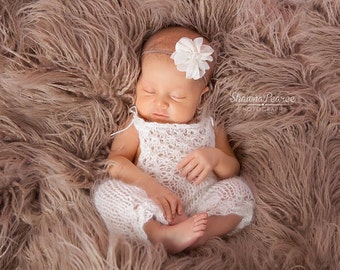 PDF Knitting Pattern - newborn photography prop_Tiny flowers jumpsuit_overalls #108