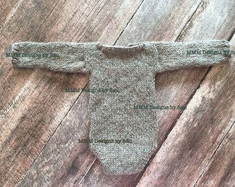 PDF Knitting Pattern  - newborn photography prop_Classic long sleeved romper ONLY #144
