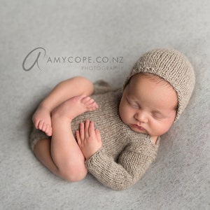 PDF Knitting Pattern  - newborn photography prop_Classic long sleeved romper and bonnet SET #145