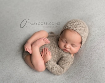 PDF Knitting Pattern  - newborn photography prop_Classic long sleeved romper and bonnet SET #145